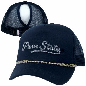 navy ponyflo trucker hat with bling script Penn State